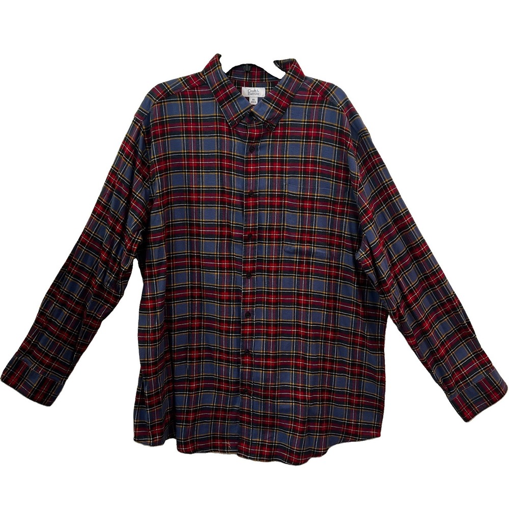Croft & Barrow Mens Shirt XXL Flannel Plaid red Blue Soft Cotton Button Front